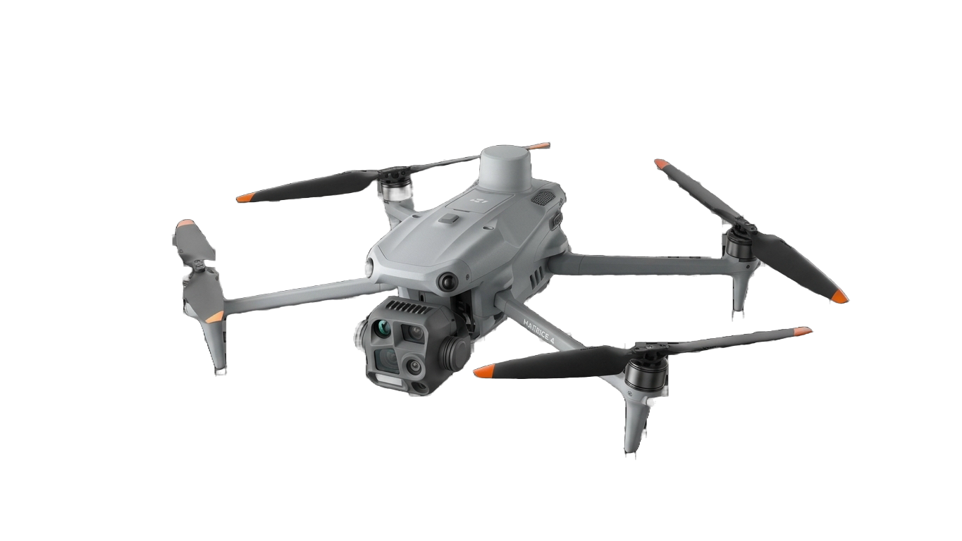 Drone flying over field